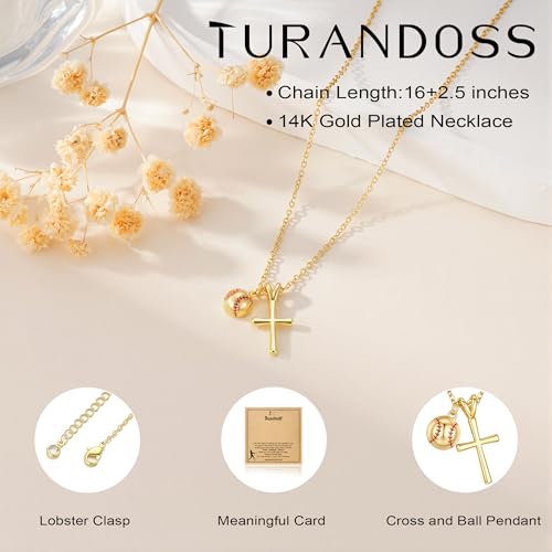 Turandoss Ball Sports Cross Necklace for Women | 14K Gold Plated, Soccer, Football, Basketball, Baseball, Volleyball, Tennis, Softball Pendant Choker Necklaces Jewelry - image 5
