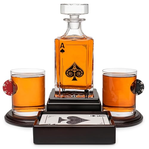 Poker Themed Whiskey Decanter Set for Men with 2 Whiskey