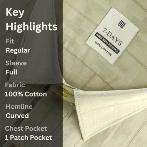 Image of 7-DAYS Men's Premium Formal Shirts - Regular Fit, Full Sleeve, 100% Pure Cotton, Self-Design, with Pocket - Stylish Office Shirts for Men