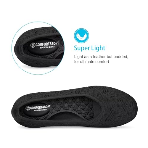 Image of Frank Mully Women's Ballet Flat Shoes Knit Dress Shoes Round Toe Slip On Ballerina Flats for Woman Low Wedge Comfort Soft