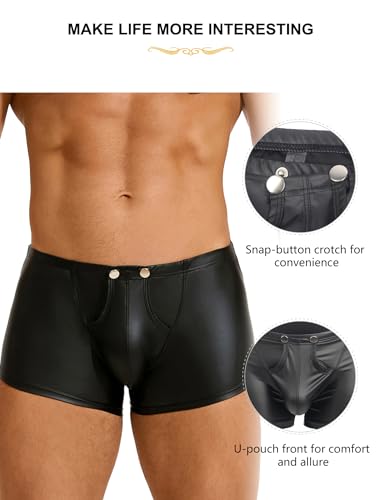 ohyeahlady Sexy Boxershorts für Männer mit Öffnung Gay Unterwäsche Herren Erotische Wetlook Shorts Große Größen Dessous Sissy Höschen Pouch Underwear Elastizität Unterhosen Party Clubwear Schwarz L