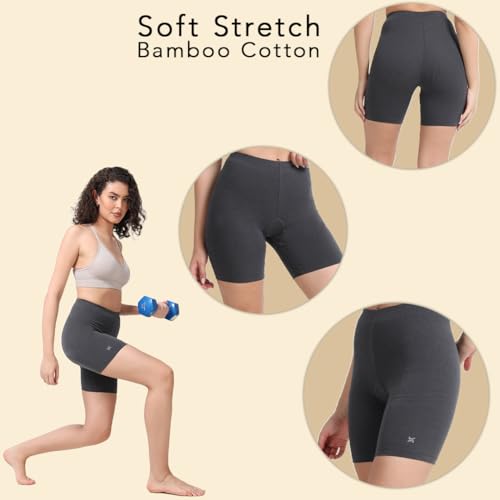 Image of Lavos Women Under Dress Sports Cycling Shorts, Bamboo Cotton Activewear Yoga Gym Workout Anti-Bacterial Uniform, Elastic Mid Waist Shorties Tights for Womens and Young Ladies