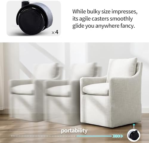 DUHOME Upholstered Dining Chair,Linen Accent Chair for Living Room,Single Sofa with 4 Casters,Upholstered Armchair for Bedroom Reading Waiting Kitchen Dining Room - Thumbnail 3