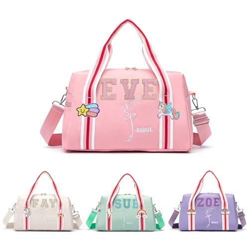 ELULAE Personalized Kids Dance Ballet Bag, Chenille Letter Duffel Bag, Pink, 13.7 x 6.2 x 8.6 inches