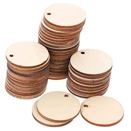 CAXUSD 50Pcs Round Wood Slice with Hole 1.18 Inch DIY Wood Pieces for Scrapbooking Painting Tags Home Decoration Crafts