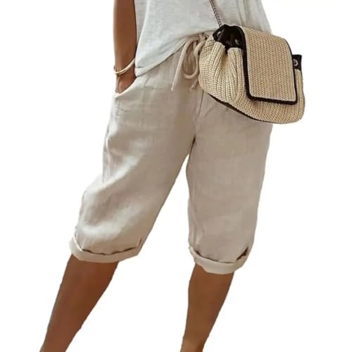 Femmes shorts plus la taille pantalon large confortable en coton avec cordon de serrage