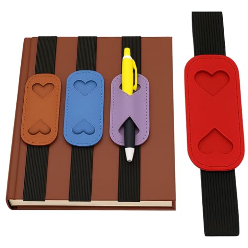 NELJIBEHU Pen Holder for Notebook,Journal, Planner,Adjustable Elastic Band PU Leather Design,Fits 8-11 Inch,4 Pack