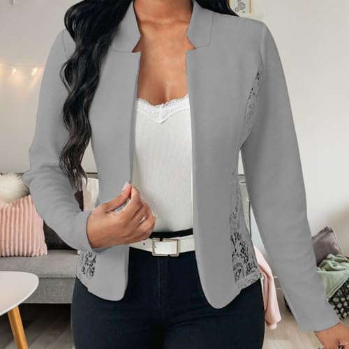 Women's Blazers & Suit Jackets,Autumn Casual Elegant White Contrast Lace Blazer Coat4