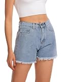 AIMILIA Jean Shorts for Women Casual Mid Rise Raw Hem Wide Straight Leg Stretchy Skinny Denim Shorts Cutoff Jorts