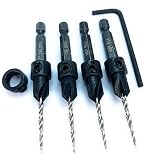 FTG USA Countersink Drill Bit Set 4 Pc Countersink Drill Bit Same Size Countersink 4 (7/64") Tapered
