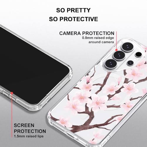 MOSNOVO for Samsung Galaxy S26 Ultra Clear Case, Fit for MagSafe, 6.6ft Military-Grade Shockproof Magnetic Protective Phone Cover,Cherry Blossom Floral by MOSNOVO - Used condition - Image 4