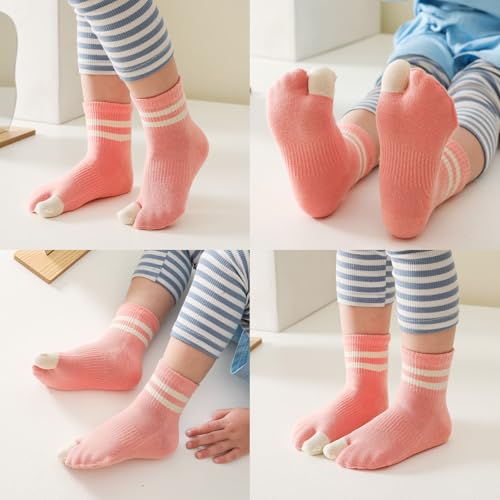 2 Pairs Cotton Two Big Toe Split Tabi V Socks Athletic Running Casual Seperated Stripe Socks for Kids Girls Boys 3-12 Years3