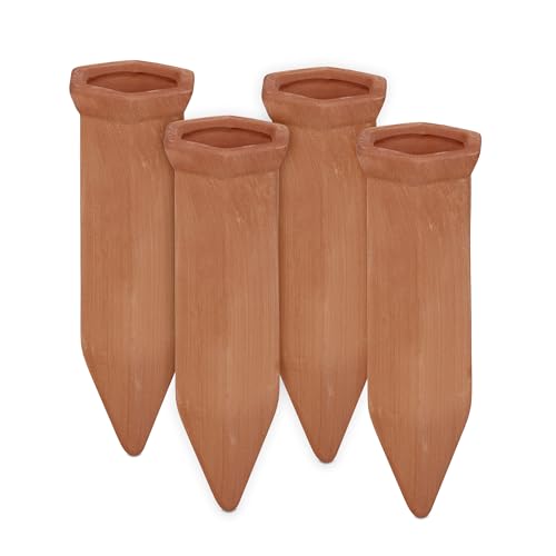 Relaxdays Picos de Riego Arcilla, Pack 4, Auto Riego para Botellas 1,5 l, Sistema Riego Goteo, 14 x 4,5 x 4cm, Terracota