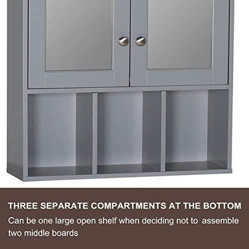 Mupater Oversized Bathroom Medicine Cabinet Wall Mounted Storage With Mirrors, Hanging Bathroom Wall Cabinet Organizer With Two Adjustable Shelves And Three Open Compartments, Grey #TOP6