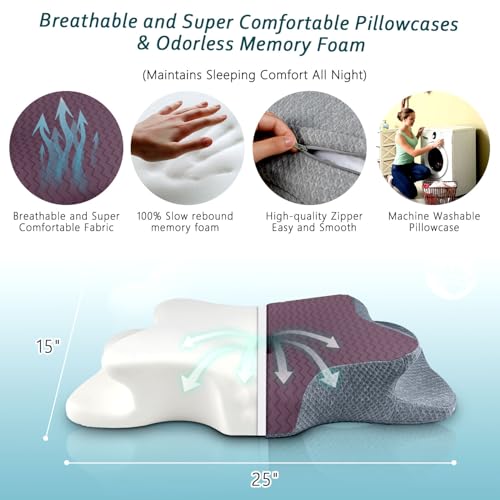 Cervical Pillow for Neck Pain Relief, Memory Foam Pillows, Ergonomic Contour Bed Pillow, Soft for Side Sleep Stomach Sleeping and Back Sleepers