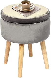 Bonlife Dressing Table Stool Crushed Velvet Grey Ottoman Storage Box Folding Footstool Living Room 4 Wooden Legs Toy Box 36x36x45cm