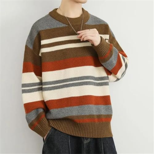 Men's Stripe Knit Crew Neck Pullover Sweater Loose Fit Comfortable Everyday Wear2