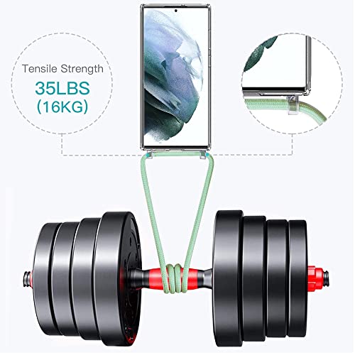 Caroki Crossbody Case For Samsung S22 Ultra, Crossbody Phone Cover With Adjustable Nylon Neck Strap Clear Transparent Phone Case-Green #TOP1