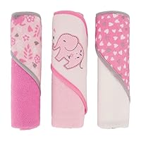 Cudlie Buttons & Stitches Baby Girl 3 Pack Rolled/Carded Hooded Towels in Blooming Elephant Print, GS71729