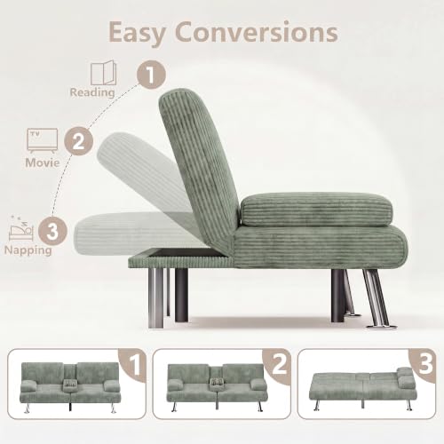 Image of Flamaker Futon Sofa Bed, Modern Corduroy Convertible Folding Futon Set