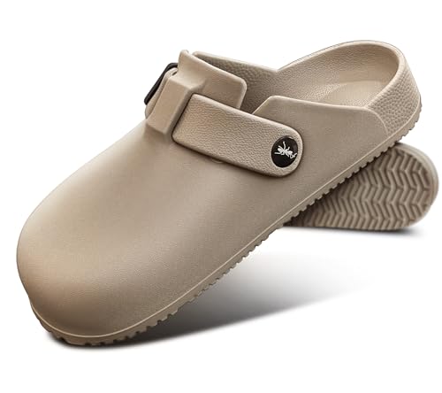 KEMISANT Women Clogs,Comfortable Mules Sandals Slippers Nurse Garden Shoes Unisex for Men Cushioned Support(Camel-9 Women/7 Men)