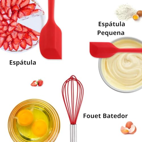 Conjunto Utensílios Profissional 10 Peças Cozinha Silicone VERMELHO X-Matte