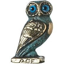 Owl of Athens Wisdom Bronze Sculpture Ancient Greek Green-Gold Handmade 2.1 Inches