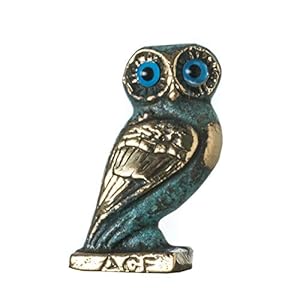 Uil van Athene Wijsheid Bronzen beeld Oude Griekse Groen-Goud Handgemaakt 2.4″