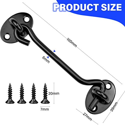 4 Pack Hook And Eye Latches 4 Inch Black Stainless Steel Barn Door Lock Solid Hook Door Latch With Screws For Gate Cabin Window #TOP4