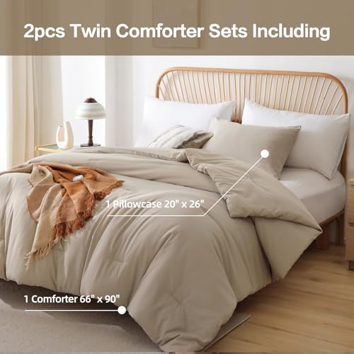 Image of ROSGONIA Twin Comforter for College Girls Boys Light Khaki, 1 Twin XL Comforter & 1 Pillowcase, Lightweight Twin Bedding Sets Soft Kids Dorm Comforter