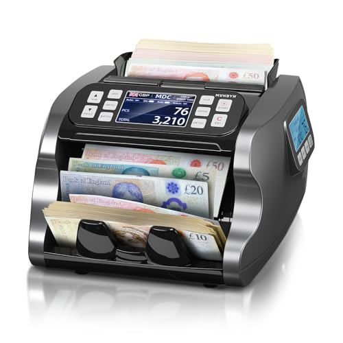 MUNBYN IMC22 Money Counter Machine UK Mixed Denomination Dual-Display CIS/UV/IR/MG Counterfeit Detection Bill Counter with 3.5 TFT Display GBP/EUR/USD/MXN Cash Counter for Business Merchant