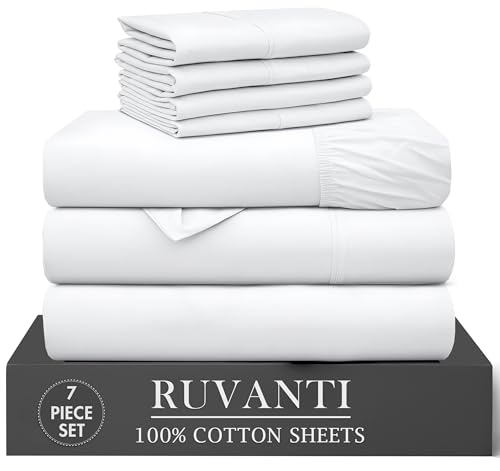 RUVANTI 7 Pcs Cotton Sheets - 100% Natural Cotton Soft,...