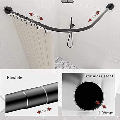 Barre de douche incurvée et réglable avec support de plafond en acier robuste pour cabine d'angle