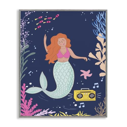 'Happy Mermaid Dancing Boombox'| Framed Giclee Art
