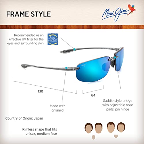 Maui Jim Men's And Women's Hookipa Polarized Rimless Sunglasses, Smoke Grey/Blue Hawaii, Large #TOP5