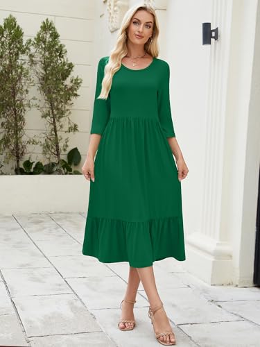 Image of Heymoments Women's Casual Dress Crewneck A line Tiered Flowy Loose Beach Travel Long Dresses with Pockets