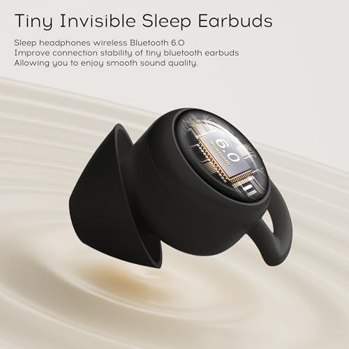 Image of Sleep Earbuds Bluetooth 6.0, Mini Invisible Silicone Sleep Earbuds for Side Sleepers, Noise Blocking Sleeping Headphones, Hidden Earbuds with LED Display for Small Ears, Sleep & Relax(Black)