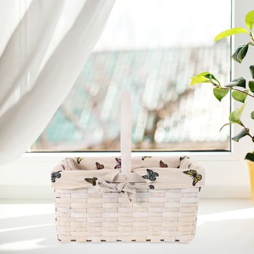 Cesta rectangular de ratán tejida a mano con forro de algodón lino blanco 8