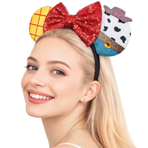 Opzzqz Mouse Ear Headbands for Women Giltter Bow Headband for Girls Birthday Party Decorations