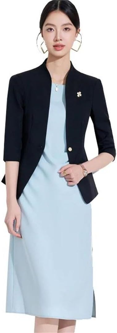 Women Half Sleeve Dress and Jacket Set Work Office Uniform Style Bussiness Suits