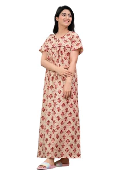 Women Cotton Nighty Night Gown Printed Maxi Night Dress Comfortable Sleepwear Free Size Lounge Wear for Ladies-image-11