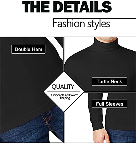 Galaxy by Harvic Mens Turtle Neck Long Sleeve T-Shirts, Slim Fit Plain Pullover Closer for Work, Outing, Winter, 3-Pack3