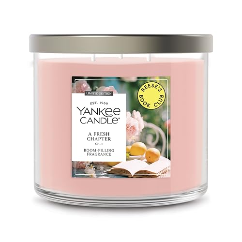 Yankee Candle x Reeses Book Club A Fresh Chapter Spring Scented Candle Bright Pomelo Scent Blooming Rose Scent 14.5oz 3-Wick Candle Jar with up to 40 Hours Burn Time Giftable