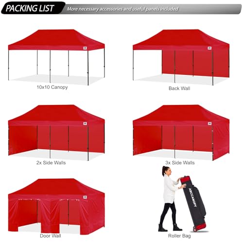 Image of ABCCANOPY Heavy Duty Easy Pop up Canopy Tent with Sidewalls 10x20, Red