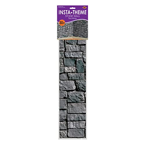 Beistle Brick Stone Wall Photography Backdrop Textured Look Photo Op Background For Weddings-Halloween Party Decorations, 4' X 30', Gray/Black #TOP3