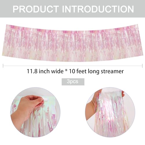 Image of BEISHIDA 3 Packs Metallic Foil Fringe Garland Shining Transparent Wall Hanging Tinsel Fringe Banners for Car Floats Bridal Shower Wedding Birthday Easter Graduation Holiday Party Decoration(30 Feet)