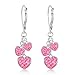 Kids Earrings - White Gold Tone Hearts Pink Crystal Earrings with Silver Leverbacks Baby, Girls, Children