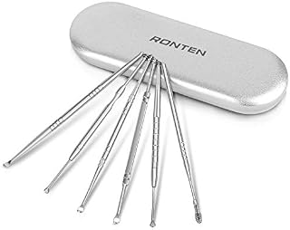 Ear Wax Removal Tool，Ronten 6pcs Ear Candles Stainless Steel Curette Earwax Removal Kit