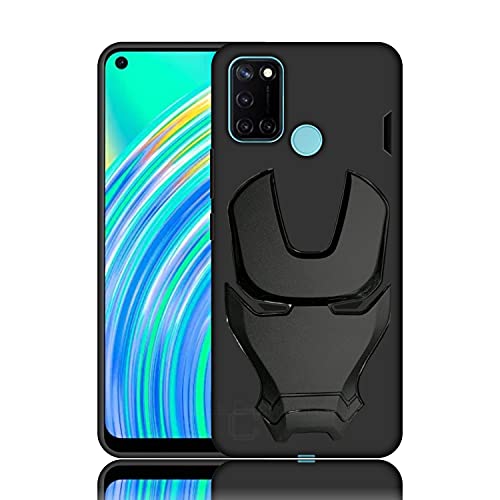 Image of COVERLY Official 3D Smooth Feel Avengers Logo Mask Soft Rugged Grip TPU Silicone Iron Man Engraved Cartoon Movie Engraved Silicone Rubber Matte Strong Back Cover for Realme C17 (6.50 inch) - Black