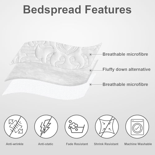 image for Hansleep White Quilt King Size - Damask Ultrasonic All Season Bedsprea